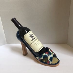Women’s shoe sandal Red Blue floral wine bottle holder 6” heel